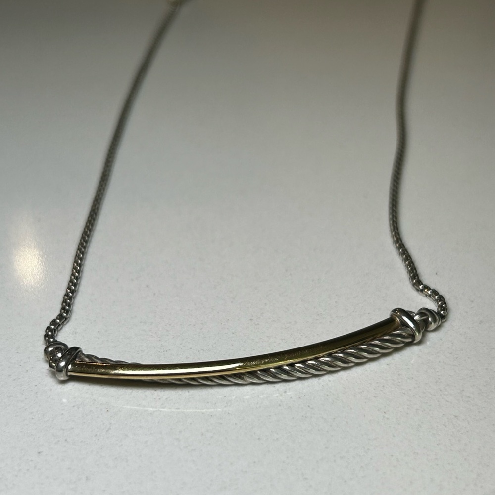 David Yurman CROSSOVER BAR NECKLACE Sterling Silver with 18K Yellow Gold - Picture 6 of 7